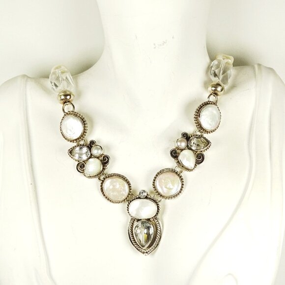 ECHO of the DREAMER Sterling Silver FW White MOP Pearls & Clear Quartz Necklace - Picture 3 of 11